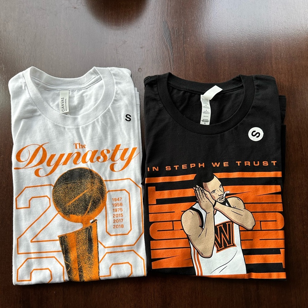 Bundle of 2 Golden State Warriors Steph Curry 2022 NBA Champs Shirts